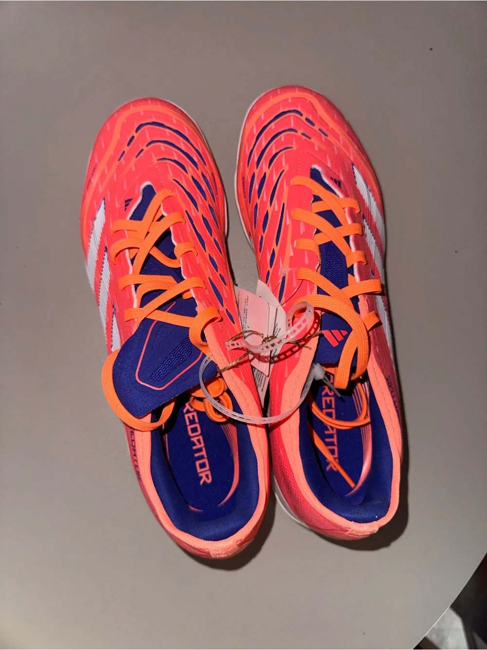 adidas Predator pro Turf Shoes - Neon Orange & White with Blue Accents